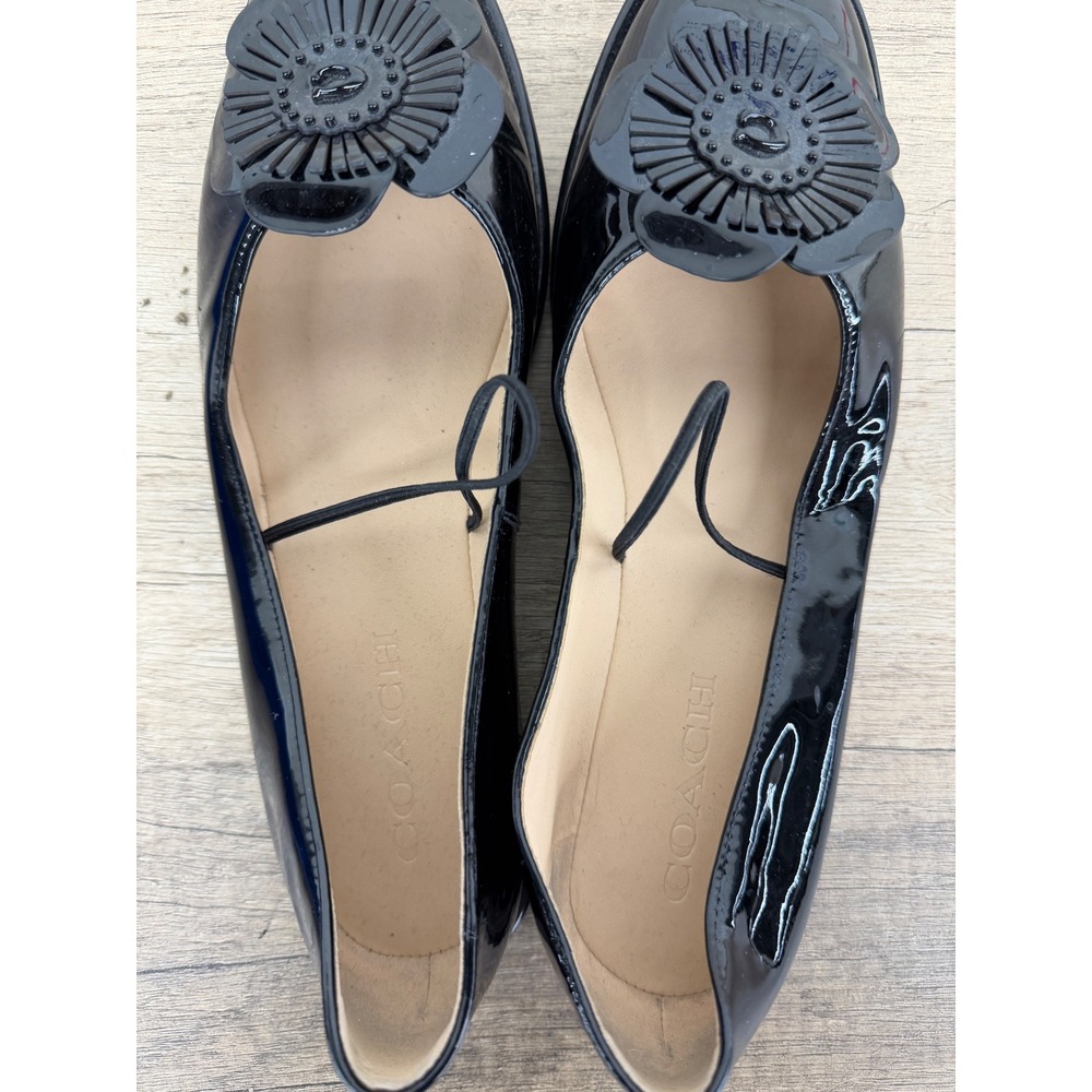 Coach Black Patent Leather Floral Applique Ballet Flats C5808 Womens 8B - Picture 5 of 9